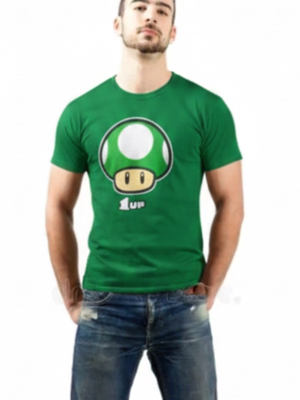 Nintendo Super Mario 1-Up Green Mushroom Graphic T-Shirt Unisex Medium